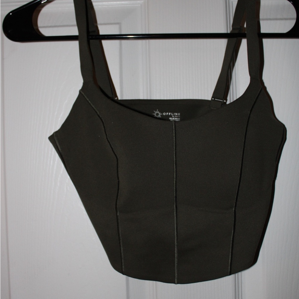 aerie Olive Green Seam-Detail Crop Tank